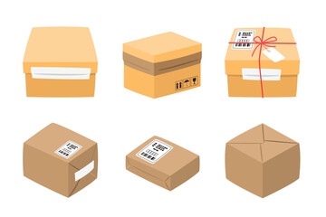 Cardboard Box Shipping and Packaging Vector Set 