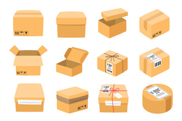 Cardboard Box Shipping and Packaging Vector Set 