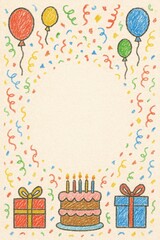 birthday card with cake and candles in crayon