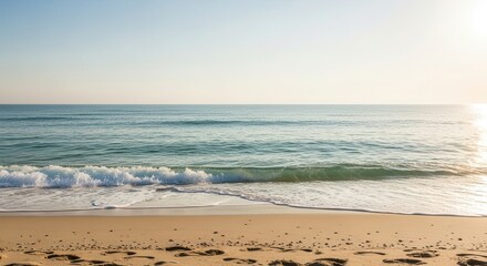 Tranquil beach scenery with gentle waves clear sky