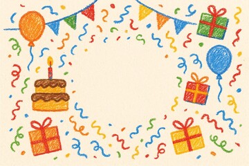 birthday card with cake and candles in crayon
