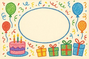 birthday card with cake and candles in crayon