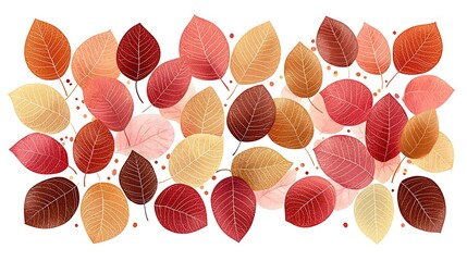 Autumn Leaves in Warm Colors on White Background