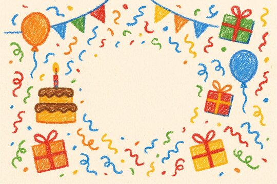 birthday card with cake and candles in crayon