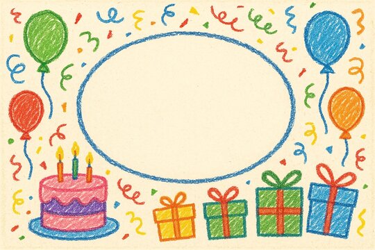 birthday card with cake and candles in crayon