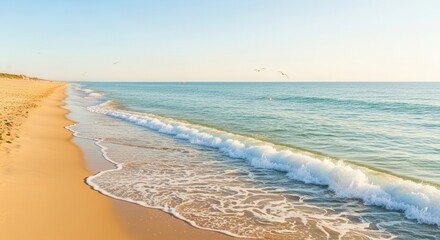 Serene beach with gentle waves golden sand the clear sky