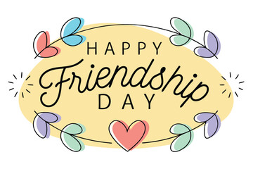 Happy friendship day yellow background design with calligraphic elements and typography using helvetica and courier fonts
