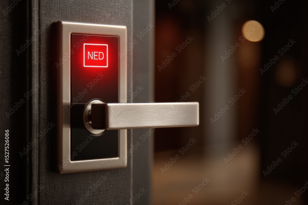 Poster digital lock display showing red access denied alert indicating security measures at a building entr