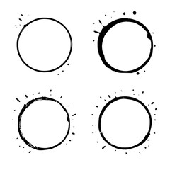 round cup coffee stains, circles, splashes, spill, grunge, vector