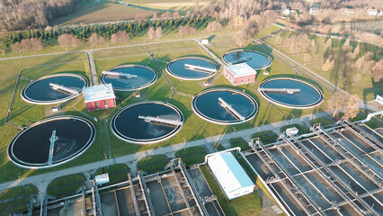Circular sedimentation tanks at water plant