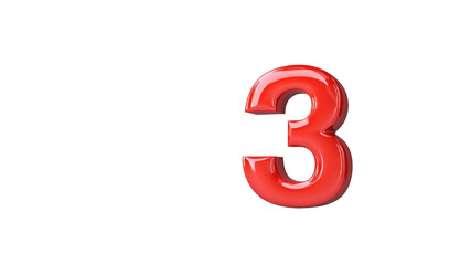 Glossy Red Number Three 3D Render