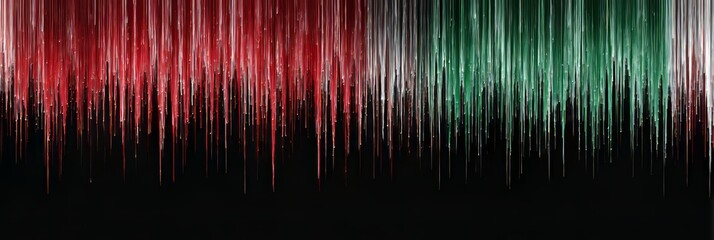   Black canvas filled with vertical abstract strokes, where paint flows downward like liquid light. The image feels immersive and multi-dimensional. 