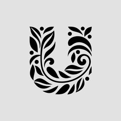 Ornate floral letter u design element