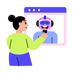 Flat style illustration showing robot chat between two characters