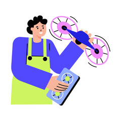A flat style illustration showing a drone operator