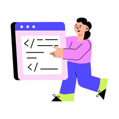 A flat style illustration showing a character doing machine coding