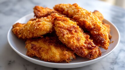 Crispy Fried Chicken Tenders on a White Plate