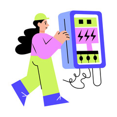 Flat style illustration showing user operating a control panel