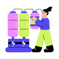 Flat style illustration showing a character refuelling a power machine