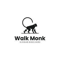 Monkey Walk Silhouette Logo Design 1