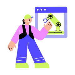 A flat style illustration showing an automatic cnc machine