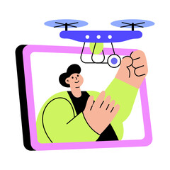 Flat style illustration showing a character flying a drone camera