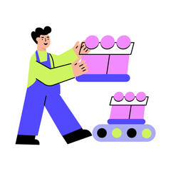 A flat style illustration showing a character working on a feeding conveyor