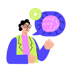 A flat style illustration showing a robot scientist