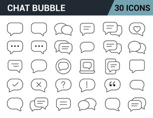 Chat Bubble Line Editable Icons Set. Includes Messaging, Typing, Quotes, Reactions, Questions & More. Vector Illustration.