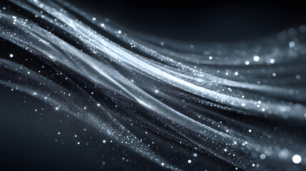 Abstract background with silver glitter and bokeh light effects, featuring a dreamy and elegant style suitable for festive or luxurious themes
