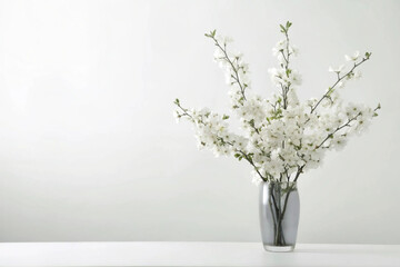 Elegant White Floral Arrangement in Simple Vase on Light Table