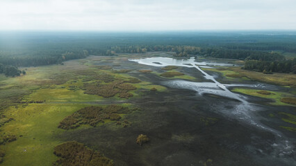 Dry lake bed in natural landscape from above