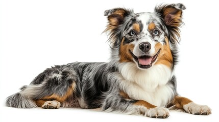 Loyal confident dog sitting upright, alert posture, perfect for pet care promotions, isolated on white.
