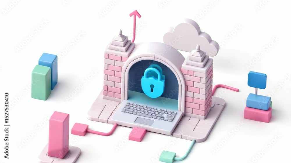 Poster vpn virtual private network cybersecurity concept, digital security concept with a locked laptop and