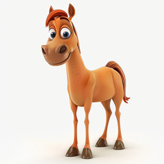 3D funny cartoon happy horse, isolated, on a white background. Comic character, funny print, illustration for ironic advertising, sketch for a logo.