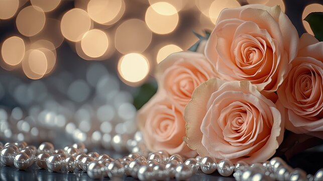 Luxury and Elegance: Sparkling diamonds, pearls, and roses create an elegant, luxurious atmosphere.