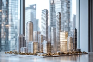 Obraz premium Architectural Model of Modern Urban Cityscape Displayed Indoors