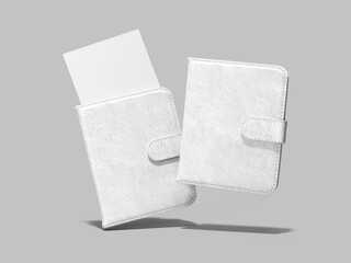 White Blank Bifold Leather Wallet Mockup with Boarding Pass Ticket 3D Rendering