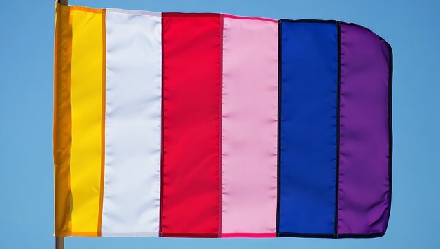 Vibrant Multicolored Flag, Horizontal Stripes, Six Colors, Symbolic Representation, Cultural Identity, Colorful Fabric,  Pride Flag, LGBTQIA+