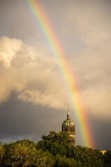 Rainbow over Castle Church in Wittenberg, Germany