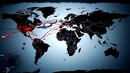 Virus Variant Spreading Globally - Animated World Map. - Powered by Adobe