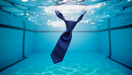 Floating necktie underwater with bubbles, creative Father's Day humor