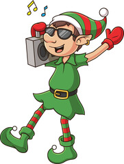 Christmas Elf Holding Boombox Vector Image