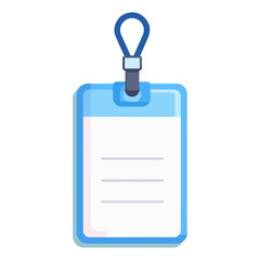 Obraz premium A blueframed badge with a lanyard featuring blank white space and horizontal lines