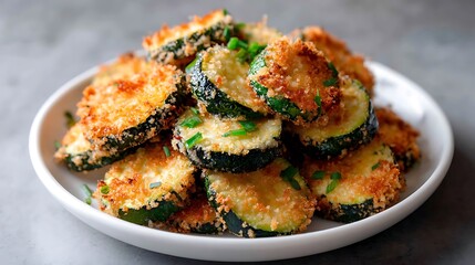 Crispy Baked Zucchini Chips with Herbs on a White Plate