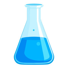 An Erlenmeyer flask partially filled with a blue liquid is set against a plain white background