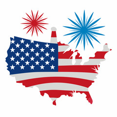 Usa map with fireworks fourth of july