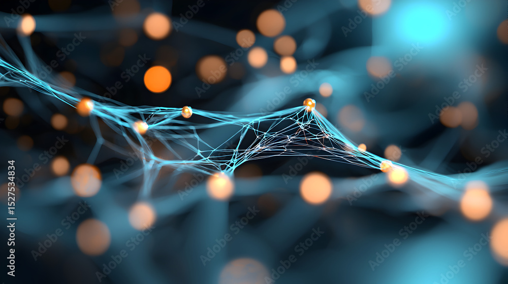 Fototapete A vibrant, abstract representation of interconnected lines and glowing nodes, suggesting themes of technology and data connectivity.