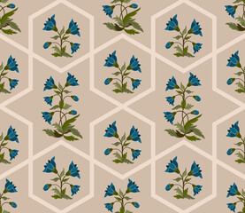 Hand drawn colourful geometric flowers, seamless patterns with floral for fabric, textiles, clothing, wrapping paper, backdrop, banner, illustration, abstract backgrounds.

