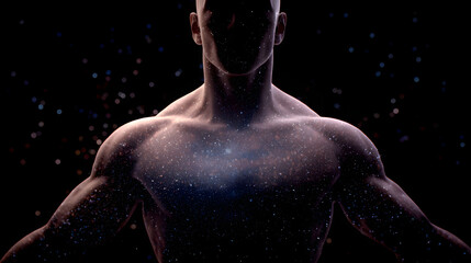 Human figure made of glowing particles, sci-fi digital art style
